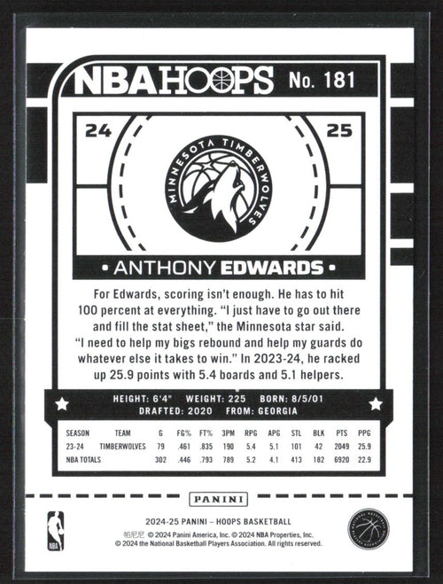 Anthony Edwards 2024 Hoops #181 Minnesota Timberwolves