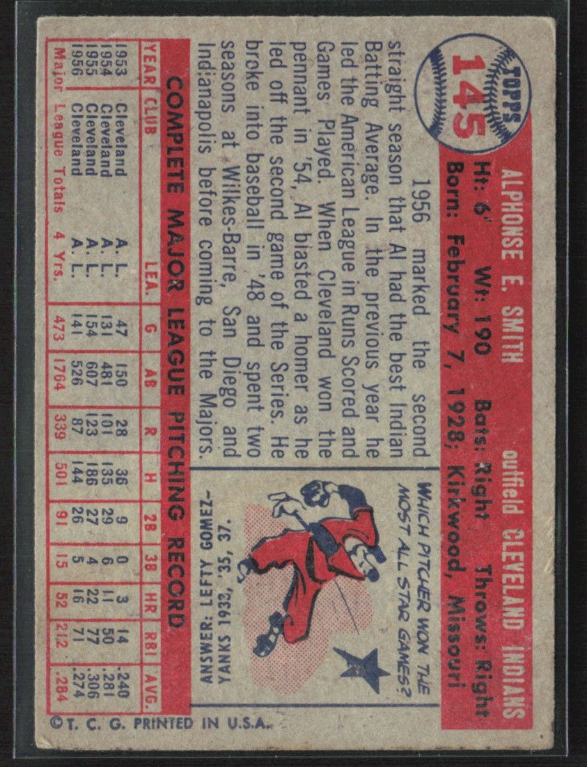 Al Smith 1957 Topps #145 Cleveland Indians