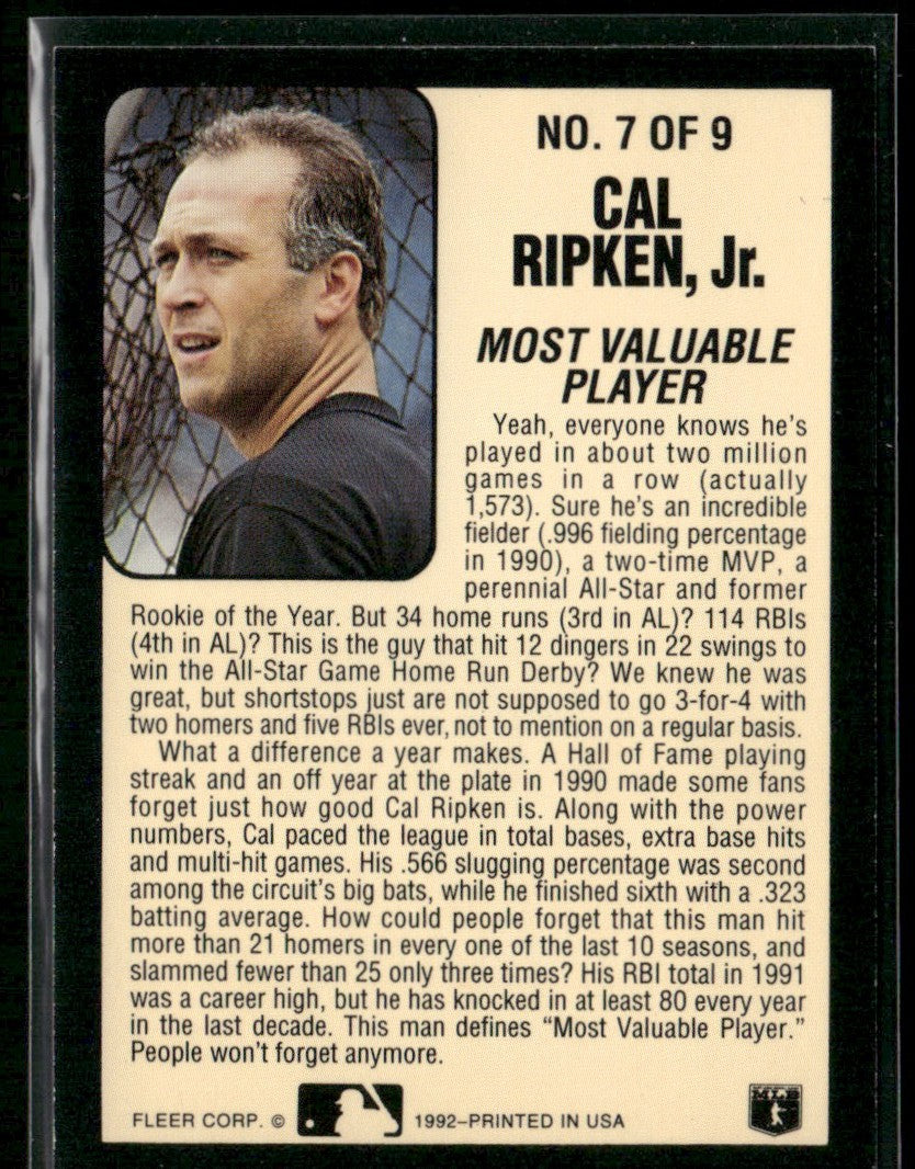 Cal Ripken Jr. 1992 Fleer Lumber Company #7 Baltimore Orioles