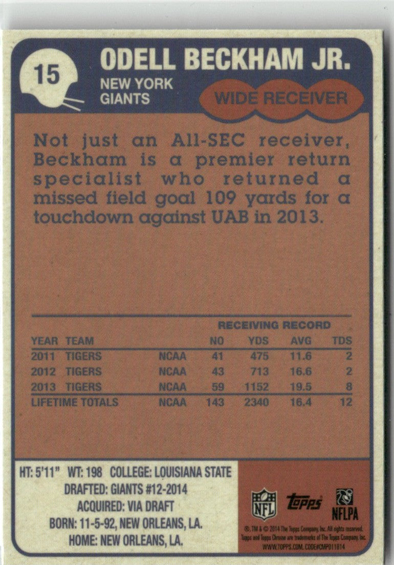 Odell Beckham Jr. 2014 Topps Chrome 1985 RC #15 New York Giants