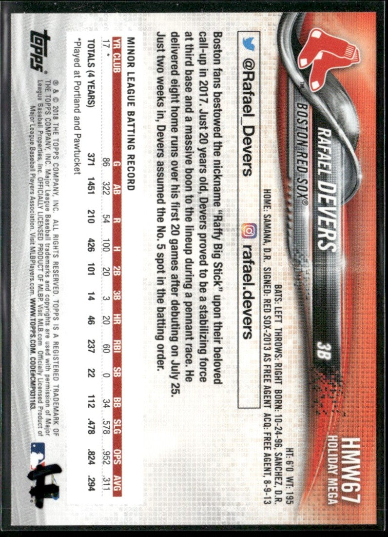 Rafael Devers 2018 Topps Holiday RC #HMW67 Boston Red Sox