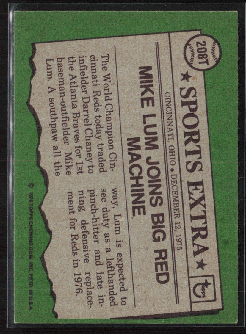 Mike Lum 1976 Topps Traded #208T Cincinnati Reds