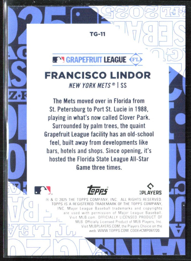 Francisco Lindor 2025 Topps Training Grounds #TG-11 New York Mets