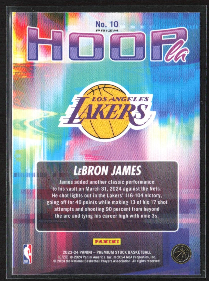 LeBron James 2023 Panini NBA Hoops Premium Stock Hoopla Silver Prizm #10
