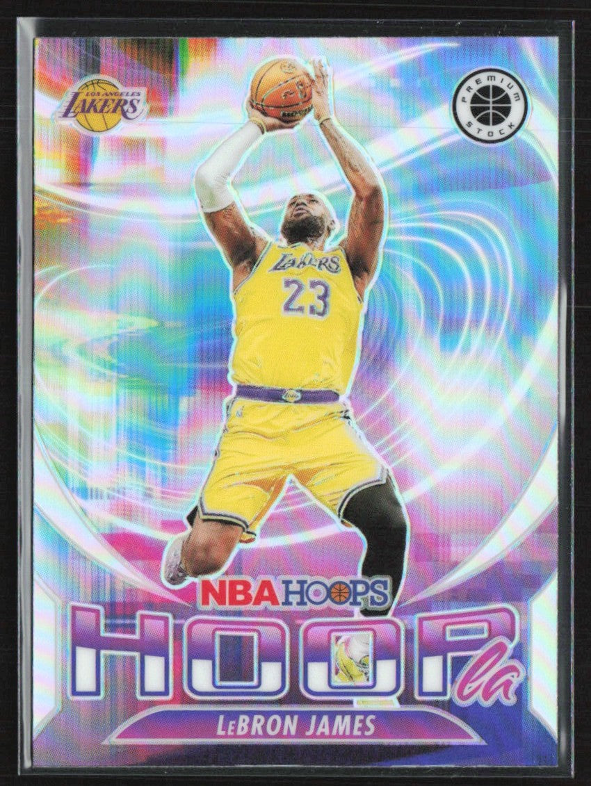 LeBron James 2023 Panini NBA Hoops Premium Stock Hoopla Silver Prizm #10