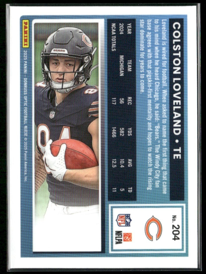 Colston Loveland 2025 Donruss Optic RC #204 Chicago Bears