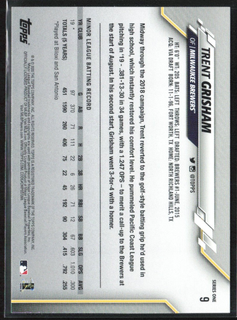 Trent Grisham 2020 Topps Rainbow Foil RC #9 Milwaukee Brewers