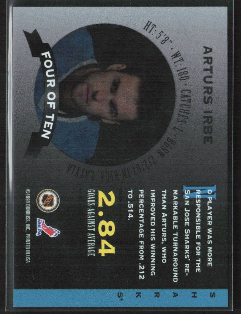 Arturs Irbe 1994 Donruss Masked Marvels #4 San Jose Sharks