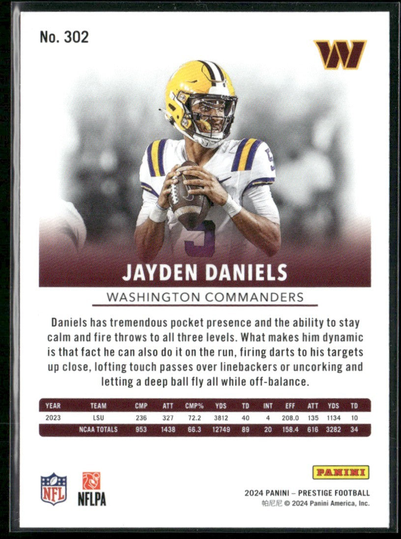 Jayden Daniels 2024 Panini Prestige RC #302 Washington Commanders