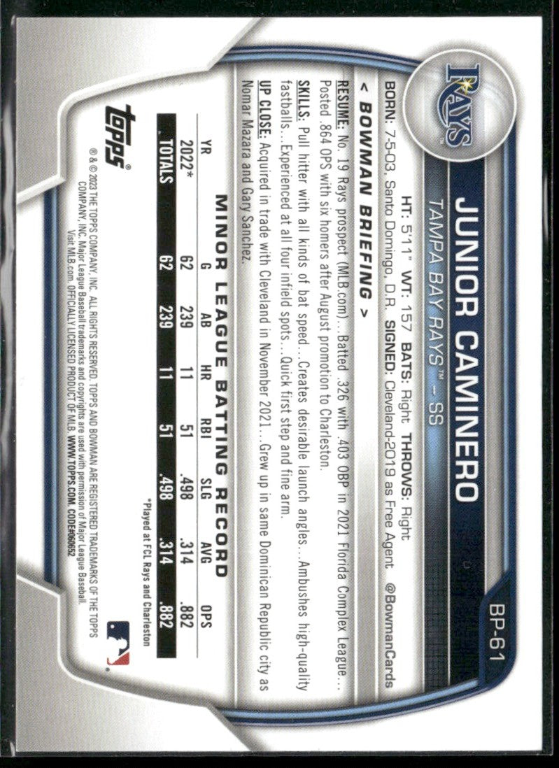 Junior Caminero 2023 Bowman 1st #BP-61 Tampa Bay Rays