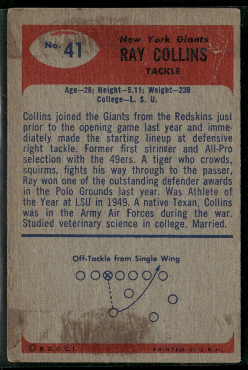 Ray Collins 1955 Bowman #41 New York Giants