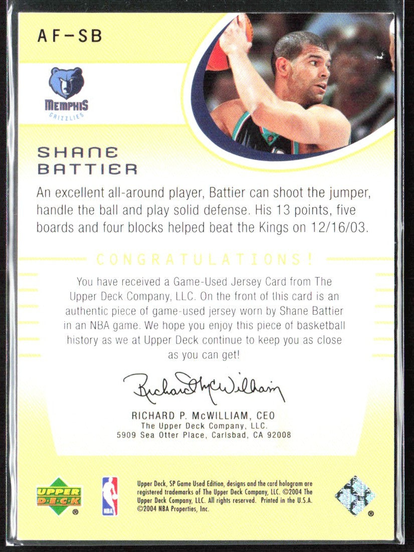 Shane Battier 2004 SP Game Used Edition Authentic Fabrics Jersey #AF-SB