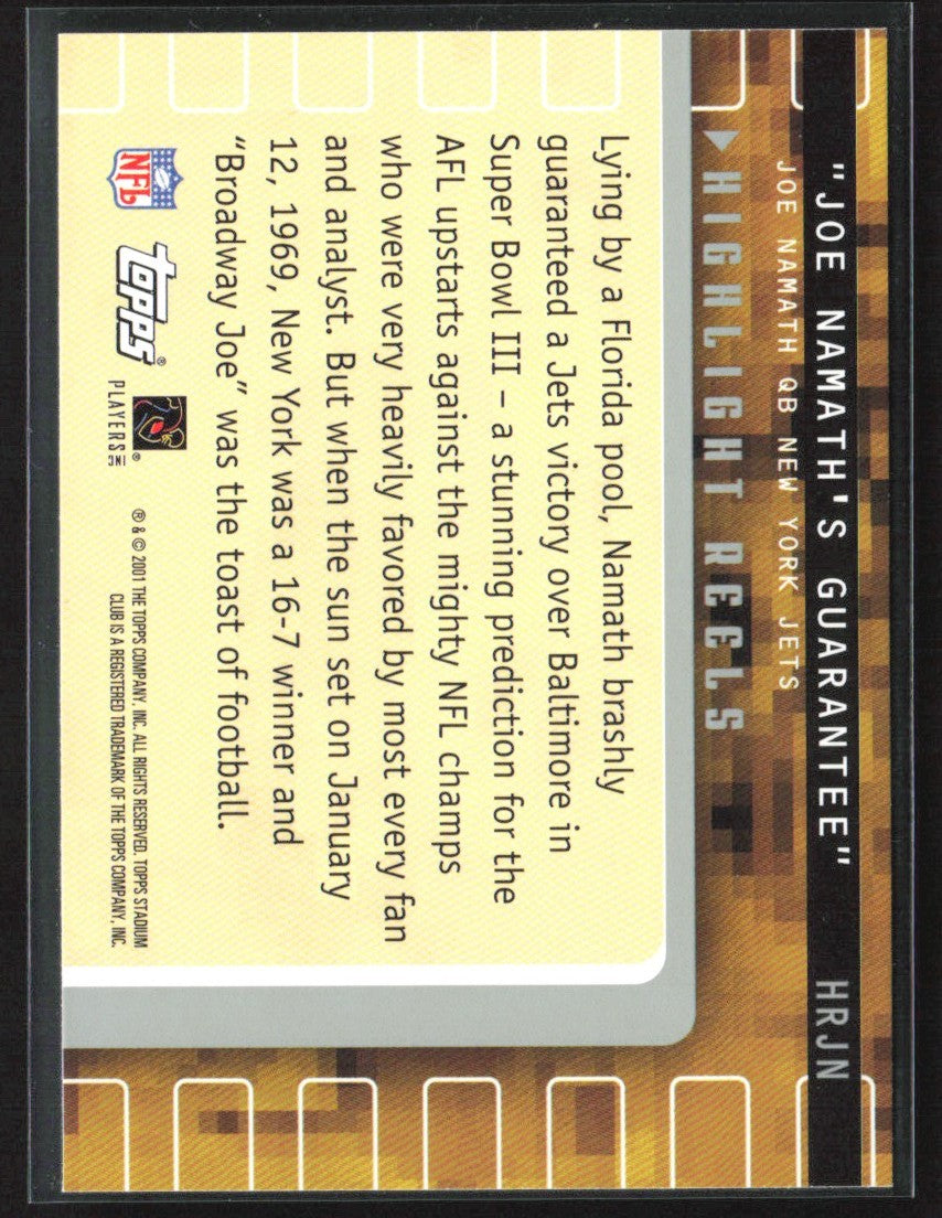 Joe Namath 2001 Topps Stadium Club Highlight Reels #HRJN New York Jets