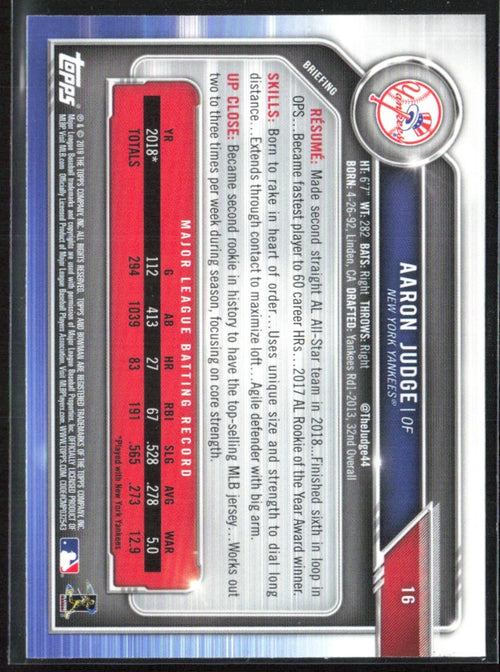 Aaron Judge 2019 Bowman #16 New York Yankees