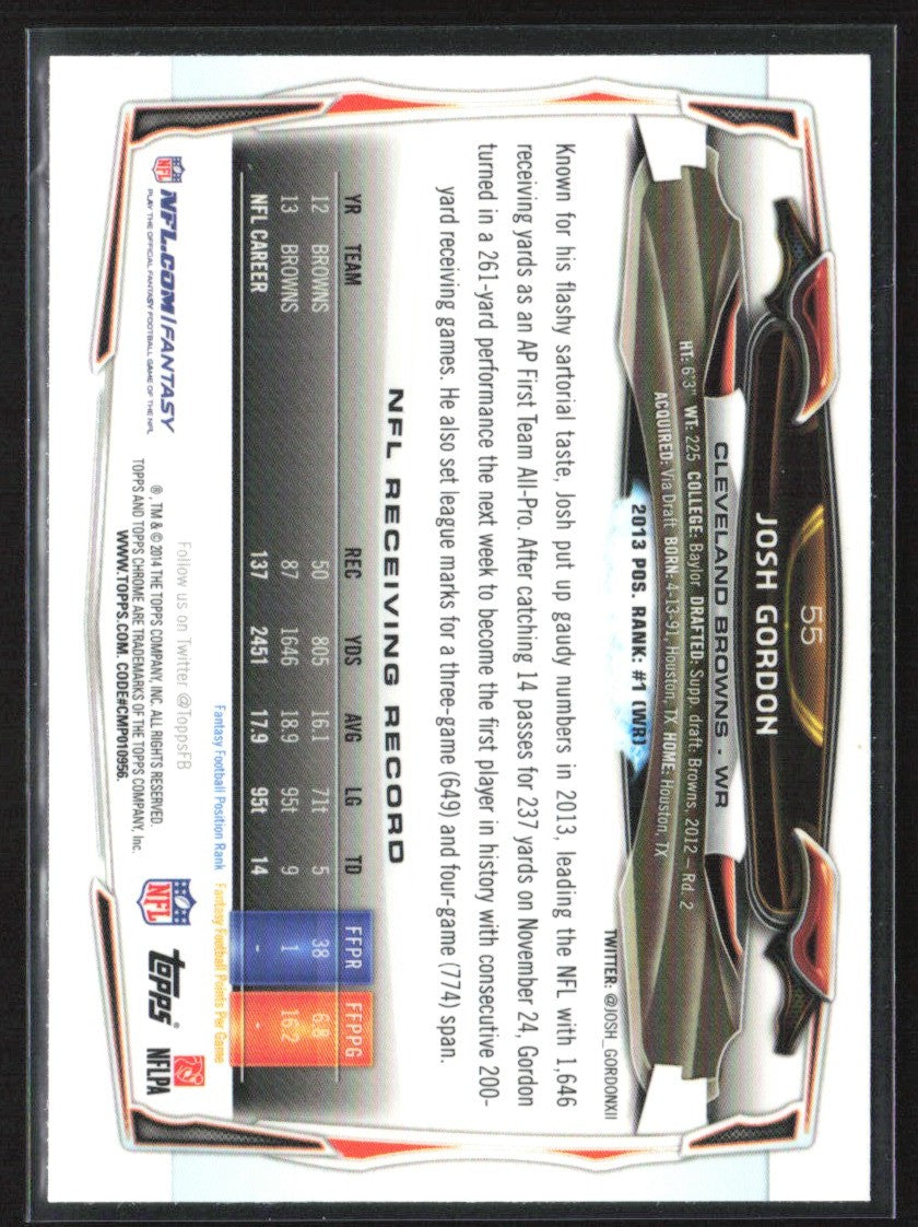 Josh Gordon 2014 Topps Chrome Green Refractor #55 Cleveland Browns