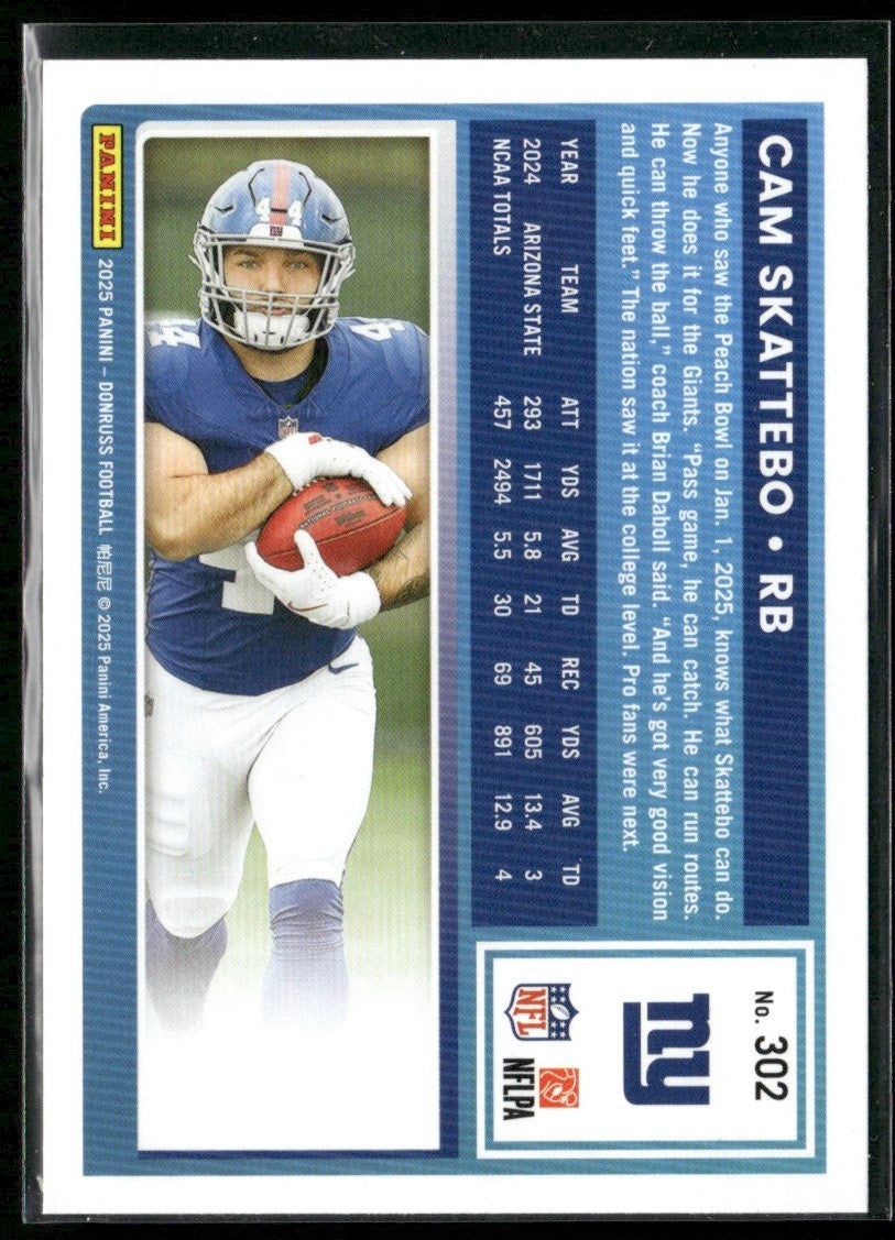 Cam Skattebo 2025 Donruss RC #302 New York Giants