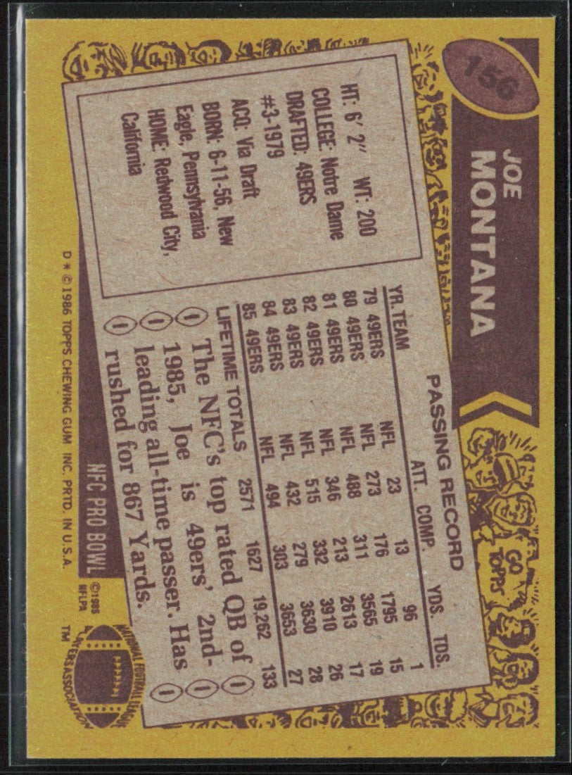 Joe Montana 1986 Topps #156 San Francisco 49ers