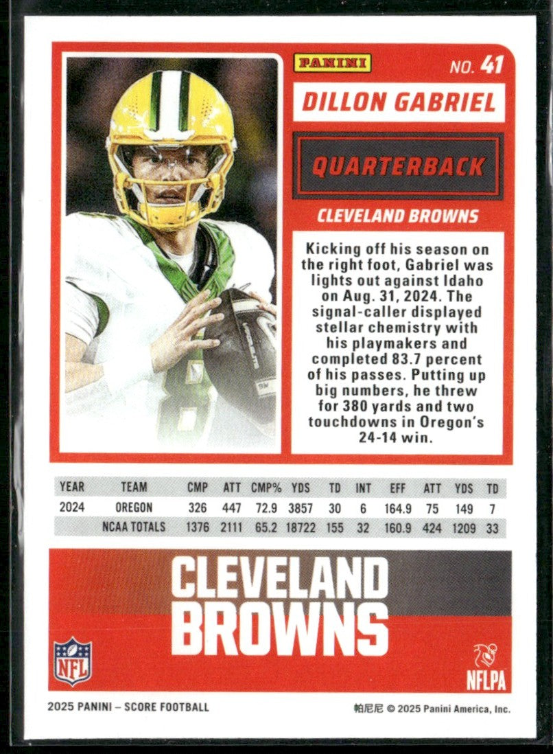 Dillon Gabriel 2025 Panini Score RC #41 Cleveland Browns