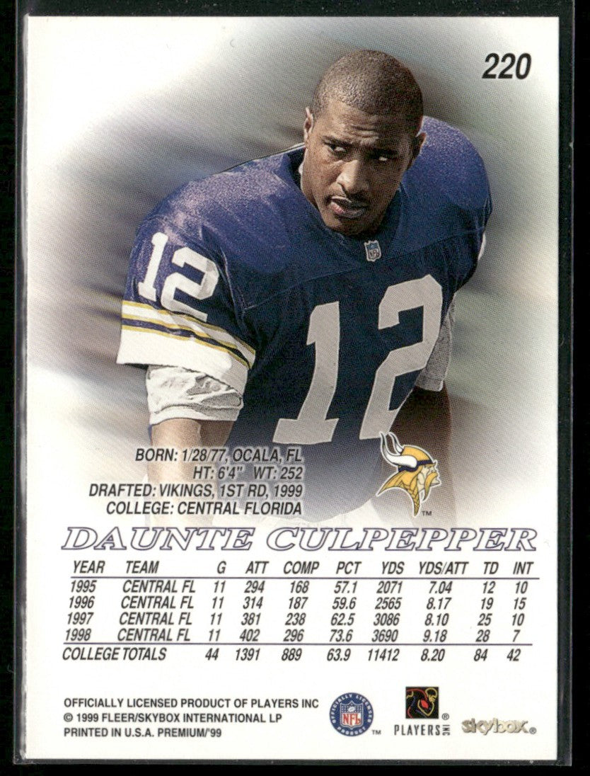 Daunte Culpepper 1999 SkyBox Premium Green RC #220 Minnesota Vikings