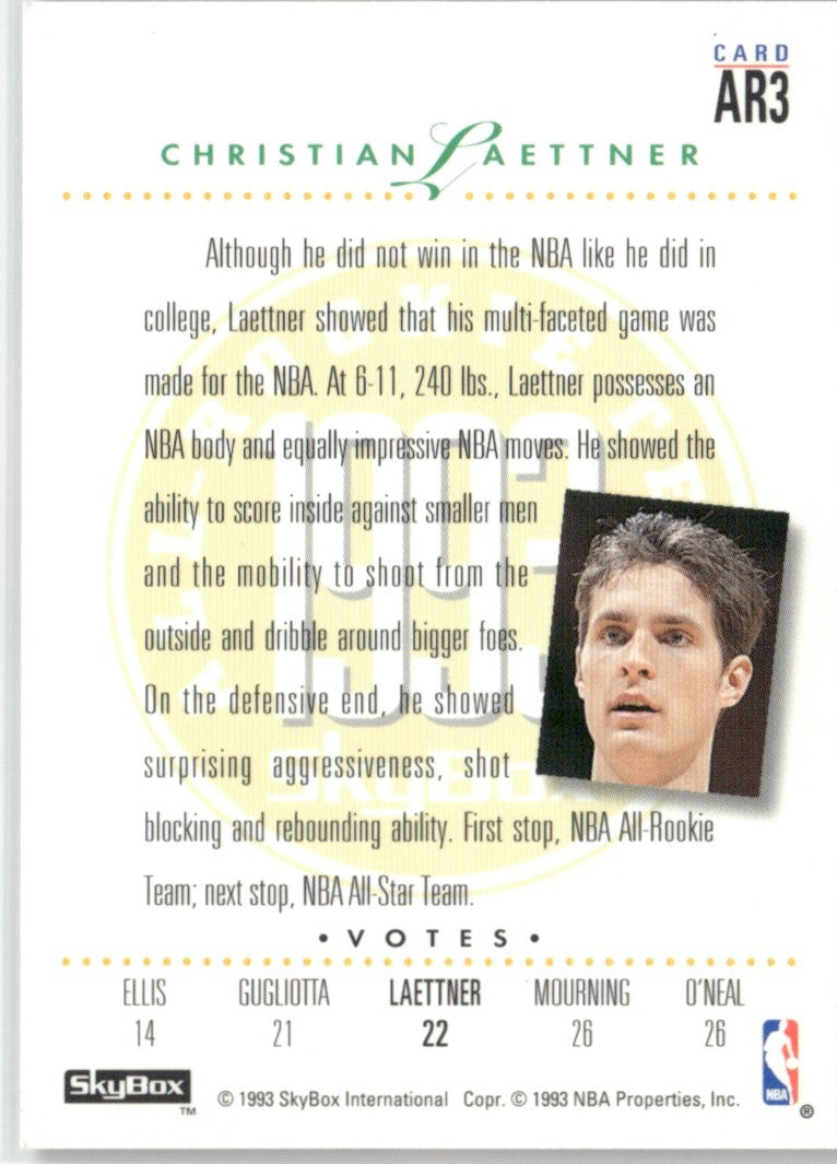 Christian Laettner 1993 SkyBox All-Rookie Team #AR3 Minnesota Timberwolves