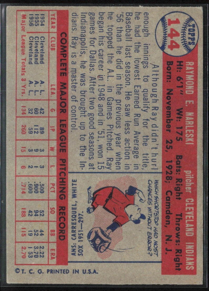 Ray Narleski 1957 Topps #144 Cleveland Indians