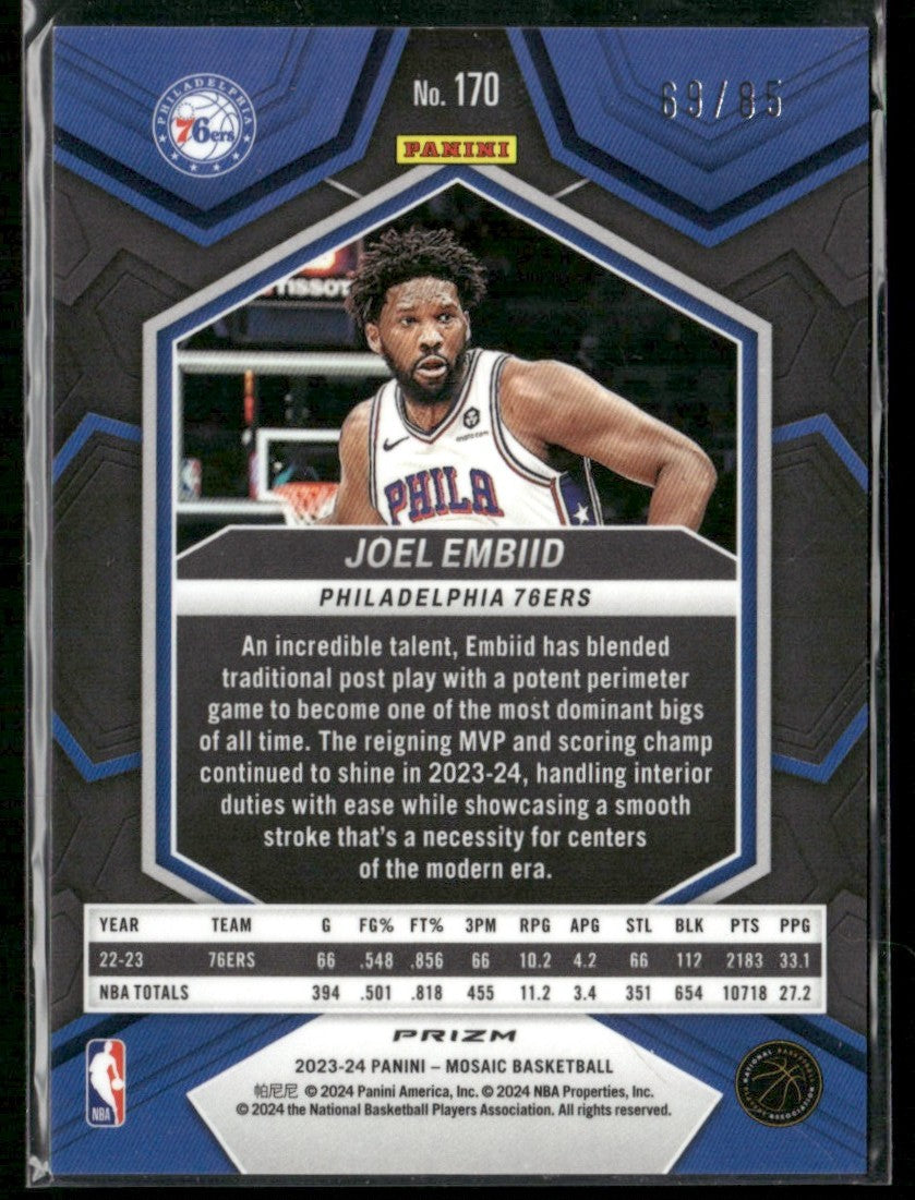 Joel Embiid 2023 Panini Mosaic Fast Break Blue /85 #170 Philadelphia 76ers