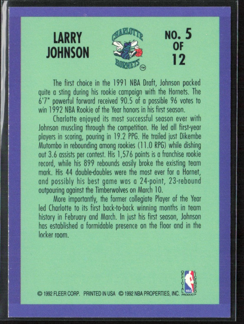 Larry Johnson 1992 Fleer Rookie Sensations #5 Charlotte Hornets