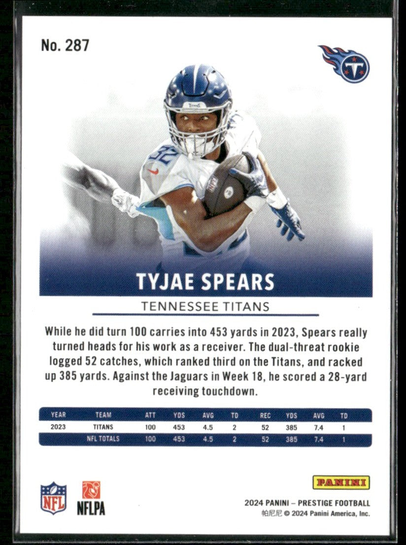 Tyjae Spears 2024 Panini Prestige Blue Xtra Points /599 #287 Tennessee Titans