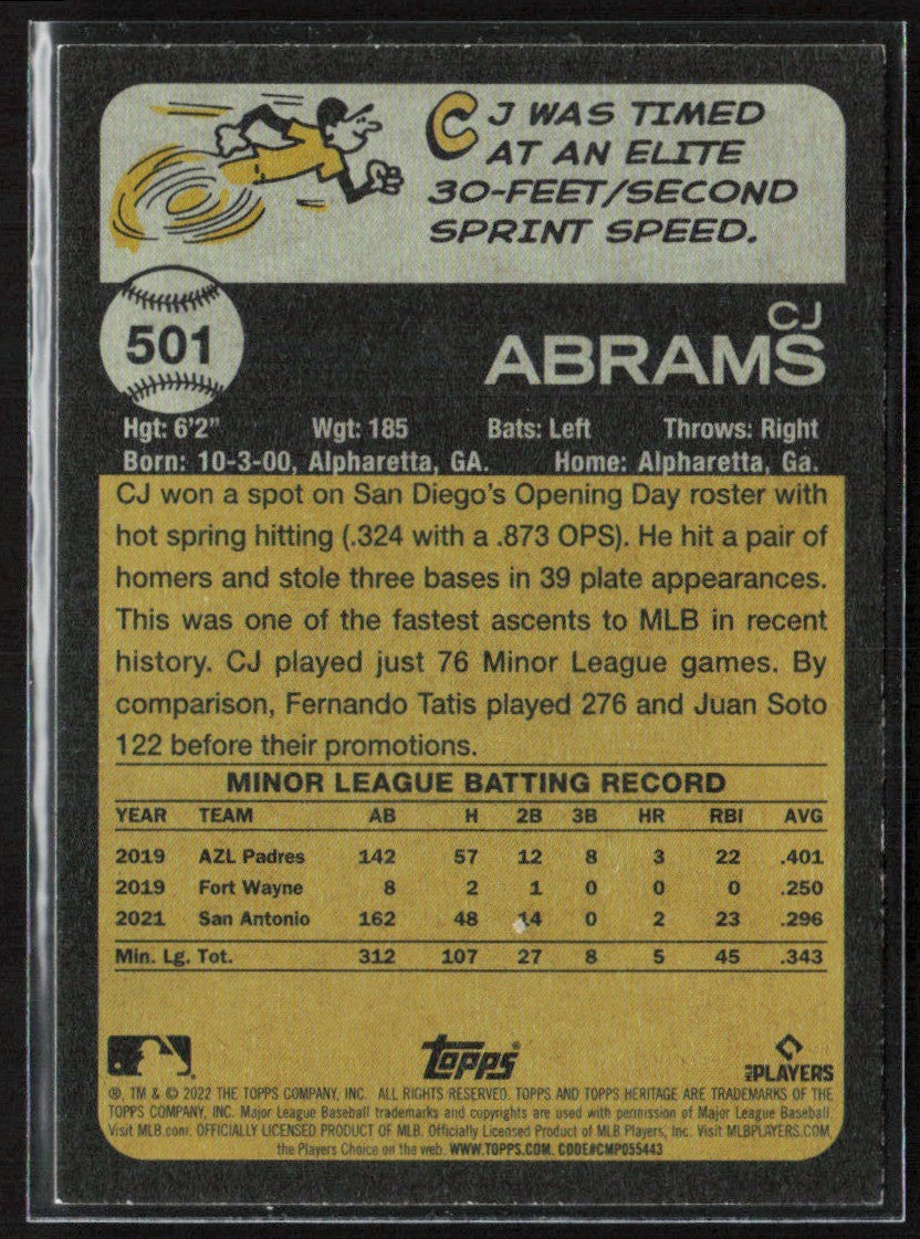 CJ Abrams 2022 Topps Heritage RC #501 Chicago Cubs