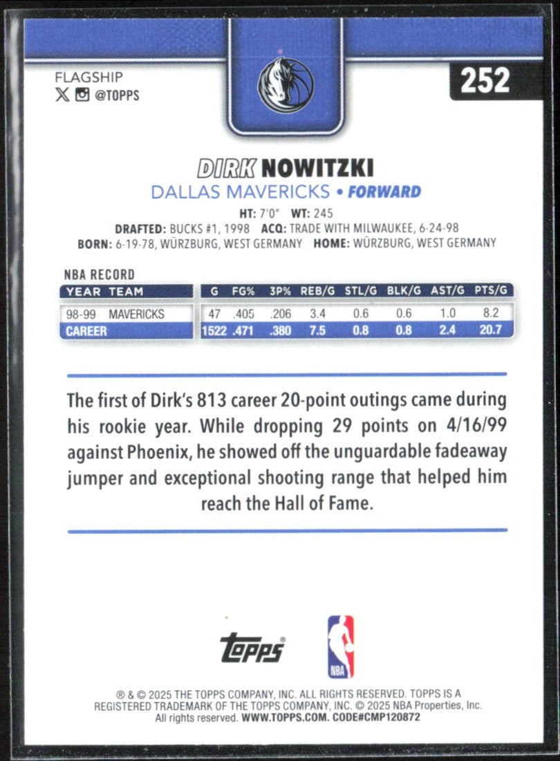 Dirk Nowitzki 2025 Topps Holofoil #252 Dallas Mavericks