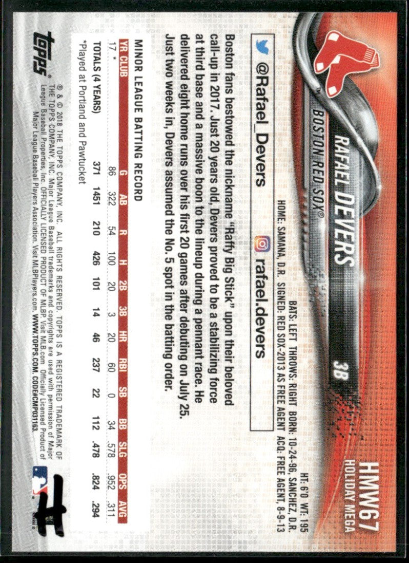 Rafael Devers 2018 Topps Holiday RC #HMW67 Boston Red Sox