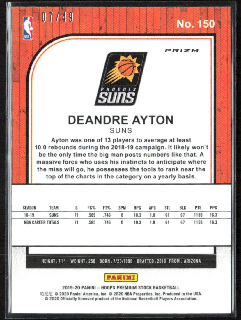 Deandre Ayton 2019 Panini NBA Hoops Premium Stock Blue Flash /49 #150