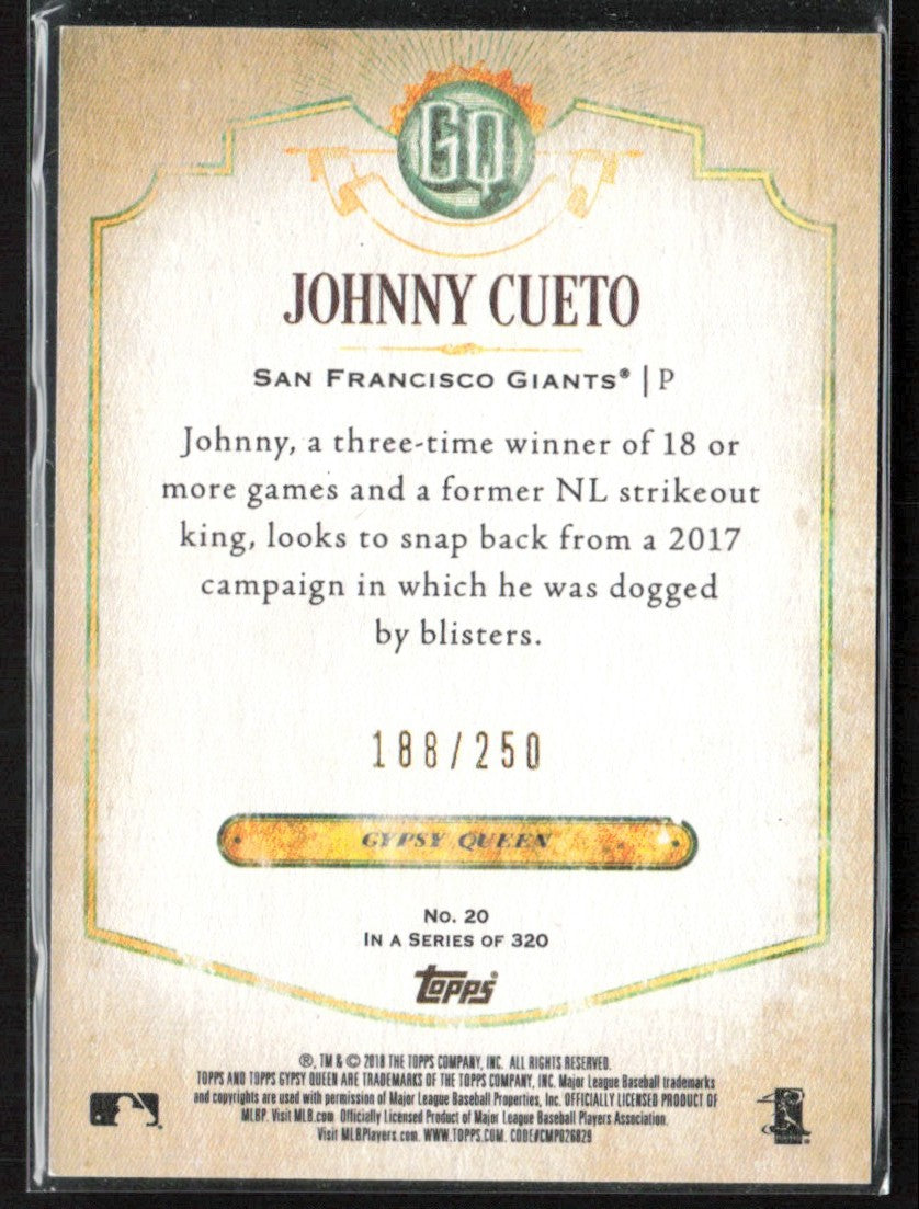 Johnny Cueto 2018 Topps Gypsy Queen Indigo /250 #20 San Francisco Giants