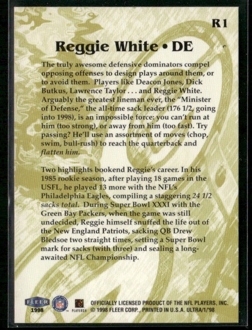Reggie White 1998 Fleer Ultra Commemorative Card #R1 Green Bay Packers