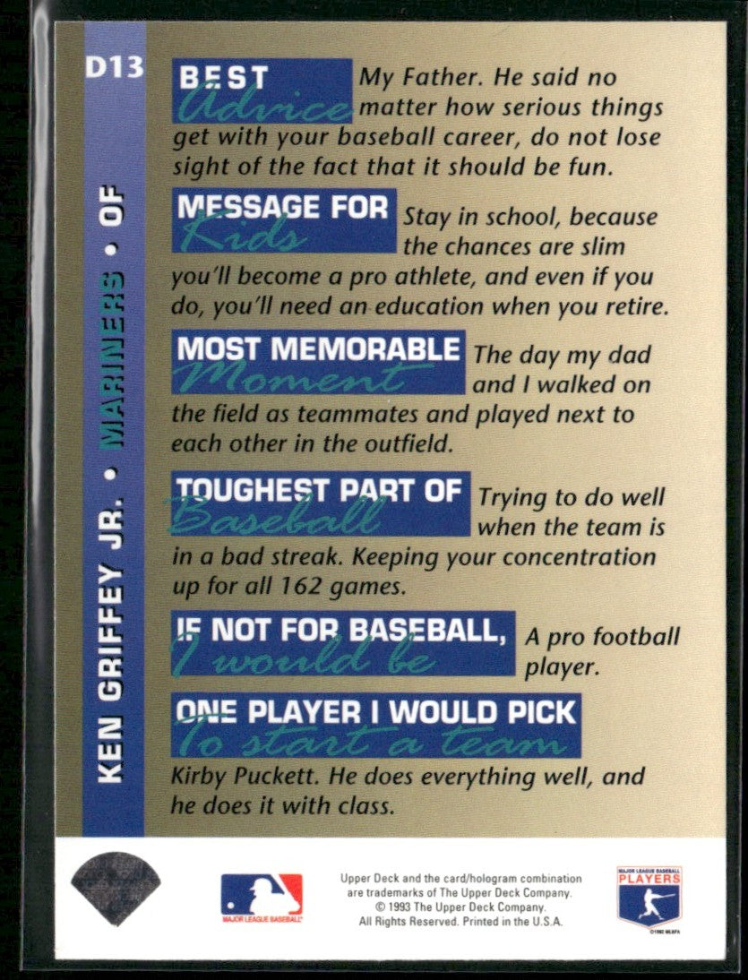 Ken Griffey Jr. 1993 Upper Deck On Deck #D13 Seattle Mariners