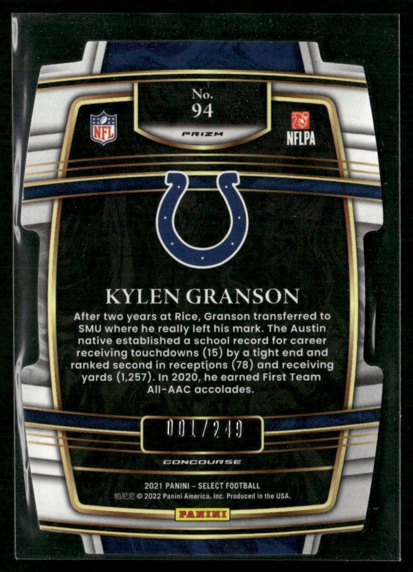 Kylen Granson 2021 Panini Select Concourse Orange Prizm Die Cut RC /249 #94