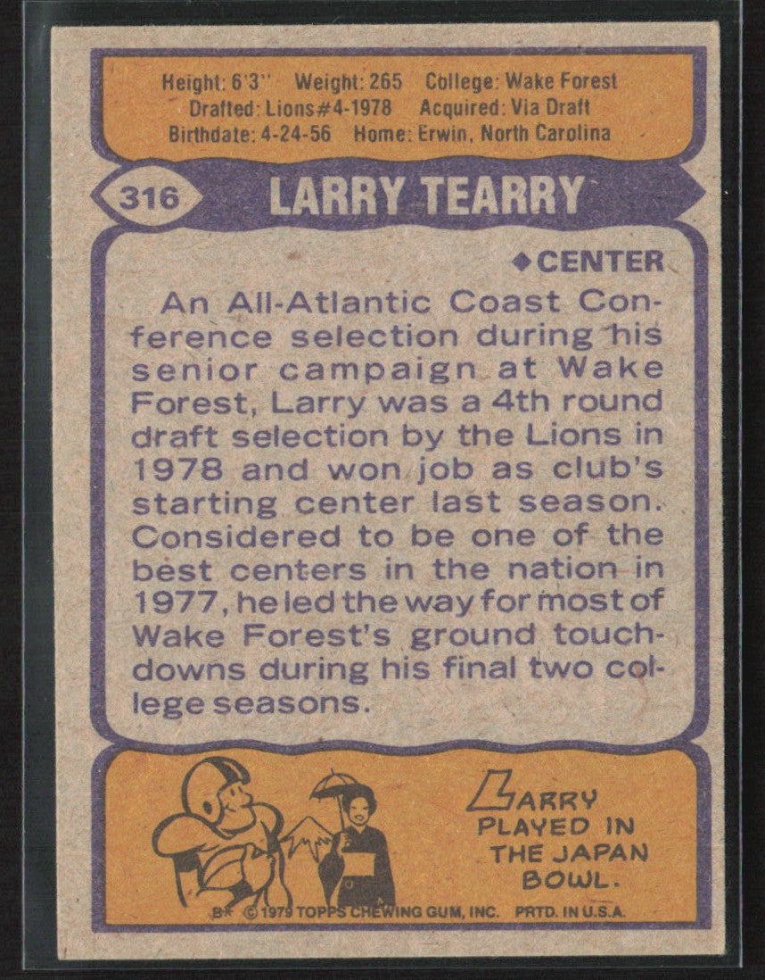 Larry Tearry 1979 Topps RC #316 Detroit Lions