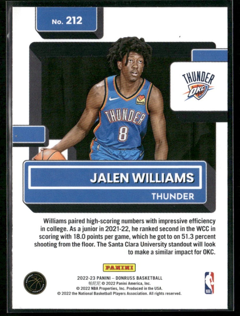 Jalen Williams 2022 Donruss RC #212 Oklahoma City Thunder