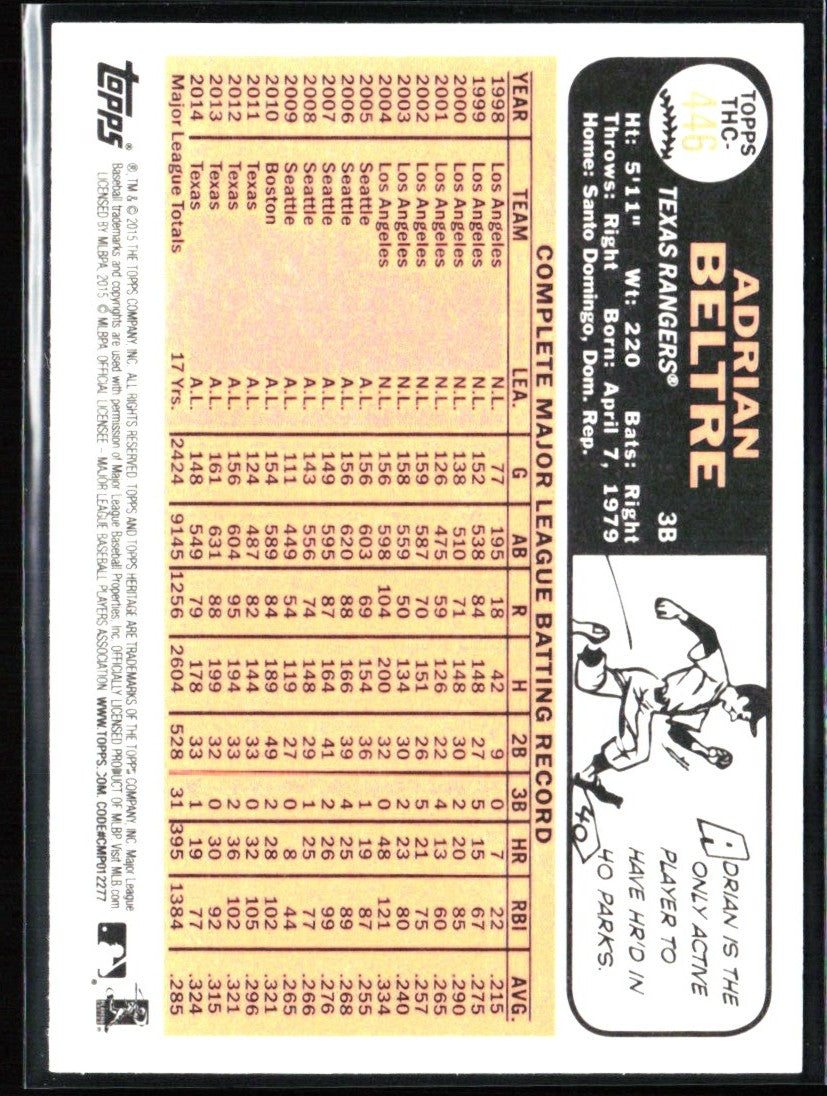 Adrian Beltre 2015 Topps Heritage Chrome Foil #THC-446 Texas Rangers