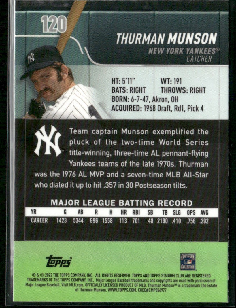 Thurman Munson 2022 Topps Stadium Club Chrome #120 New York Yankees