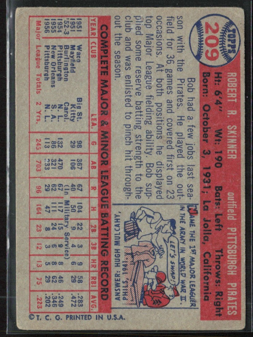 Bob Skinner 1957 Topps #209 Pittsburgh Pirates
