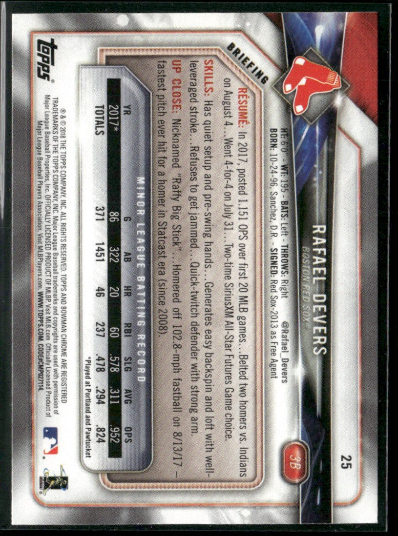 Rafael Devers 2018 Bowman RC #25 Boston Red Sox