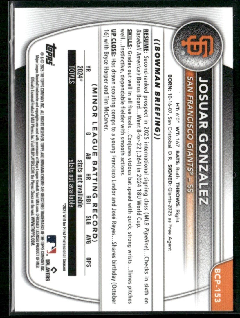 Josuar Gonzalez 2025 Bowman Chrome Mojo Refractor 1st #BCP-153