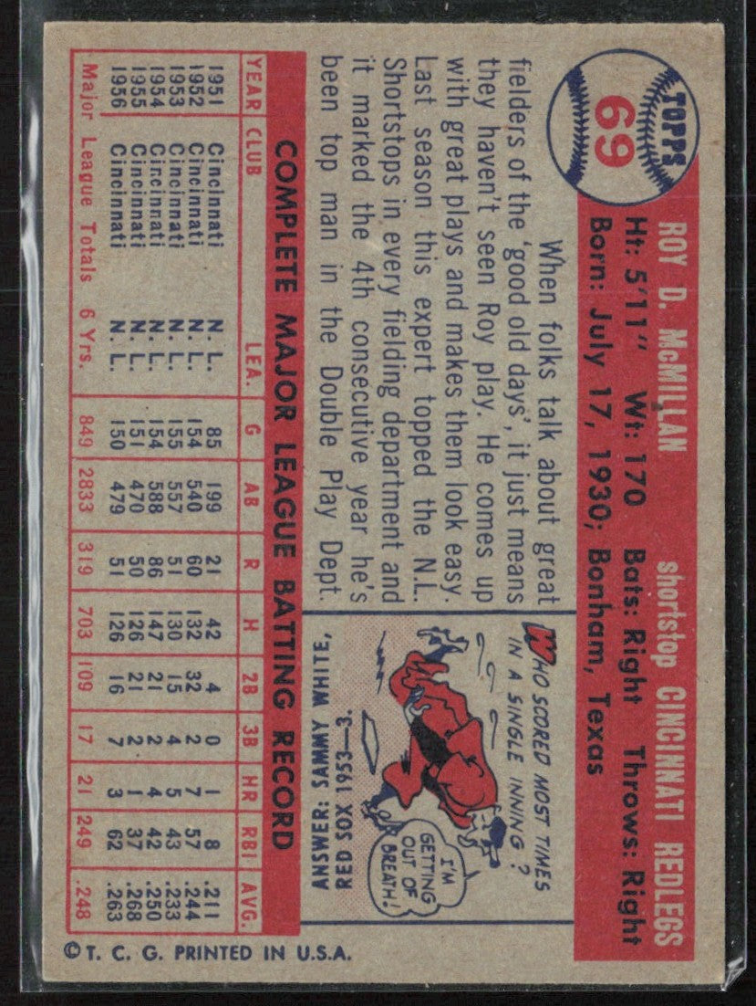 Roy McMillan 1957 Topps #69 Cincinnati Redlegs
