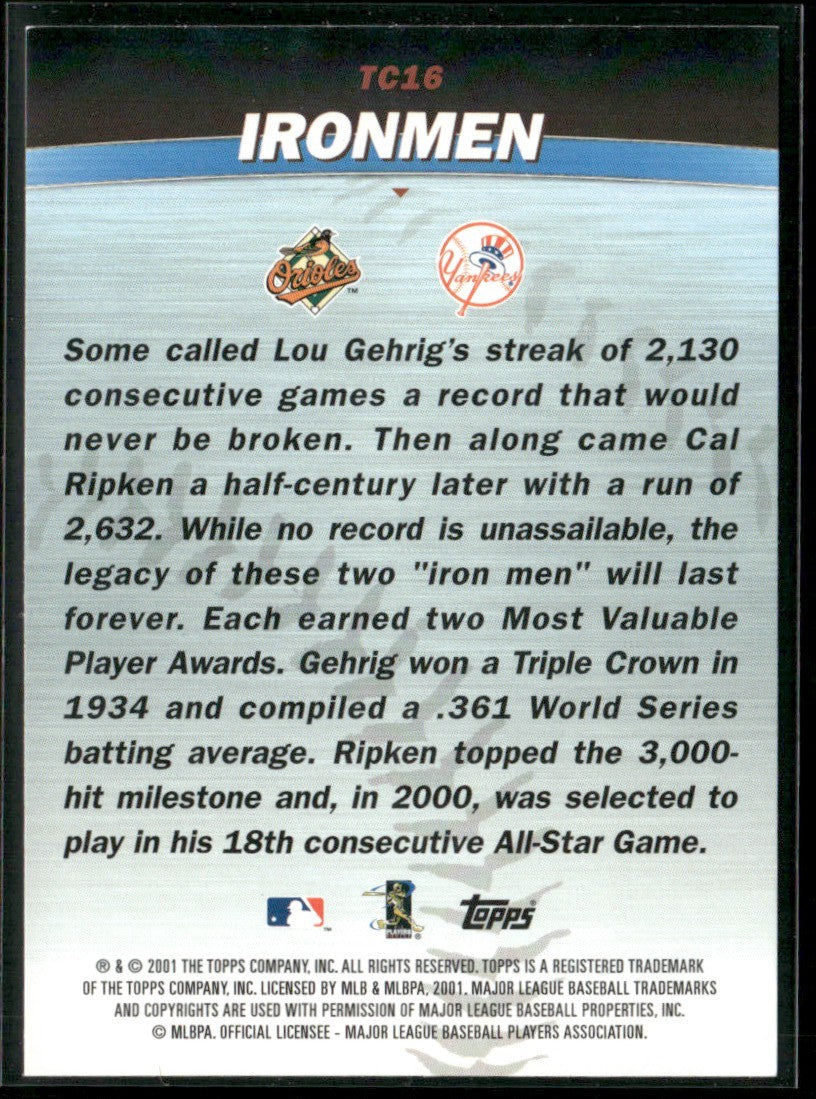 Iron Men (Cal Ripken/Lou Gehrig) 2001 Topps Combos #TC16