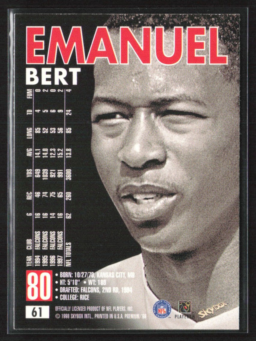 Bert Emanuel 1998 SkyBox Premium #61 Tampa Bay Buccaneers