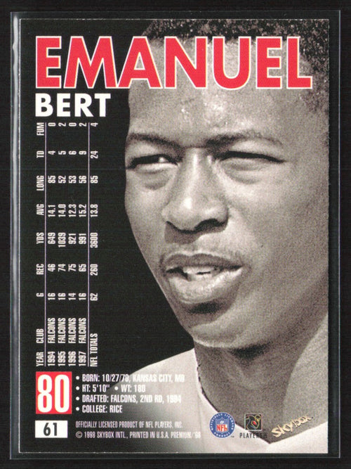 Bert Emanuel 1998 SkyBox Premium #61 Tampa Bay Buccaneers
