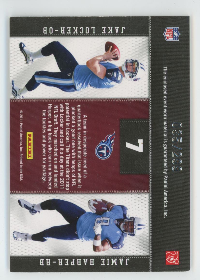 Jamie Harper Jake Locker 2011 Panini Threads Rookie Collection /299 Jersey #7