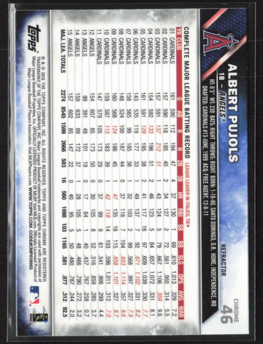 Albert Pujols 2016 Topps Chrome Refractor #46 Los Angeles Angels