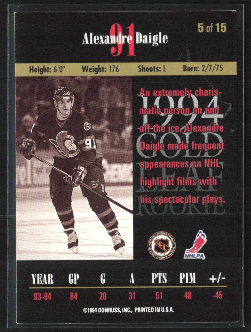 Alexandre Daigle 1994 Leaf Gold RC #5 Ottawa Senators